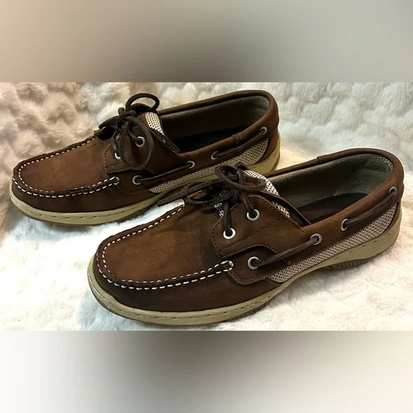 Highland Creek Brown beige leather lace up slip on loafer women’s size 7.5M - Picture 2 of 12